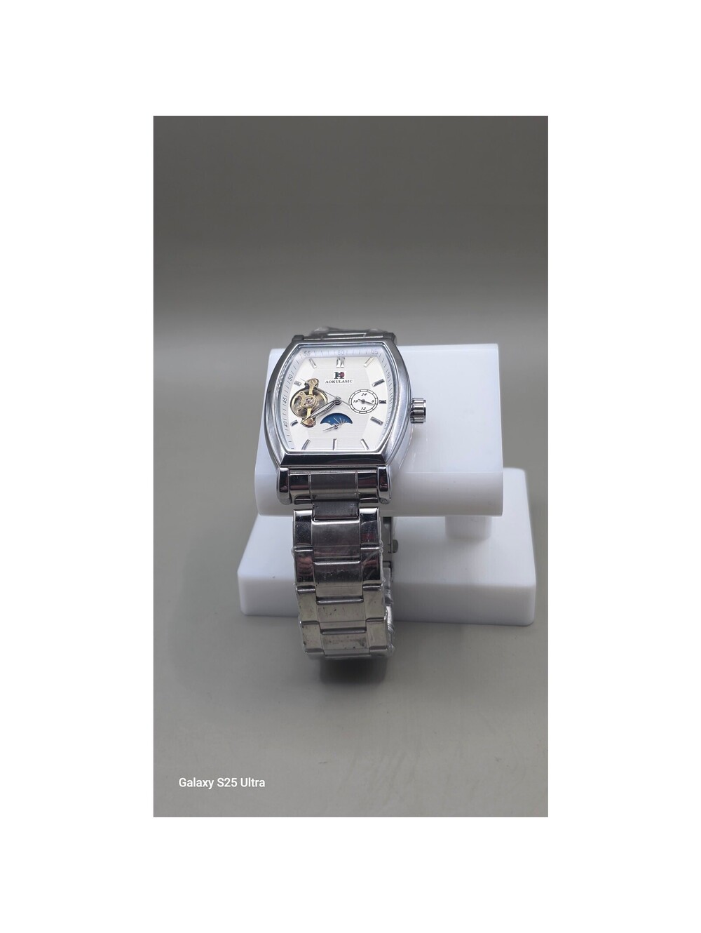 Poedagar Men's Mechanical Moon Phase Watch Silver Stainless